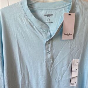 Goodfellow & Co Men's Light Blue Henley Shirt, long sleeve.